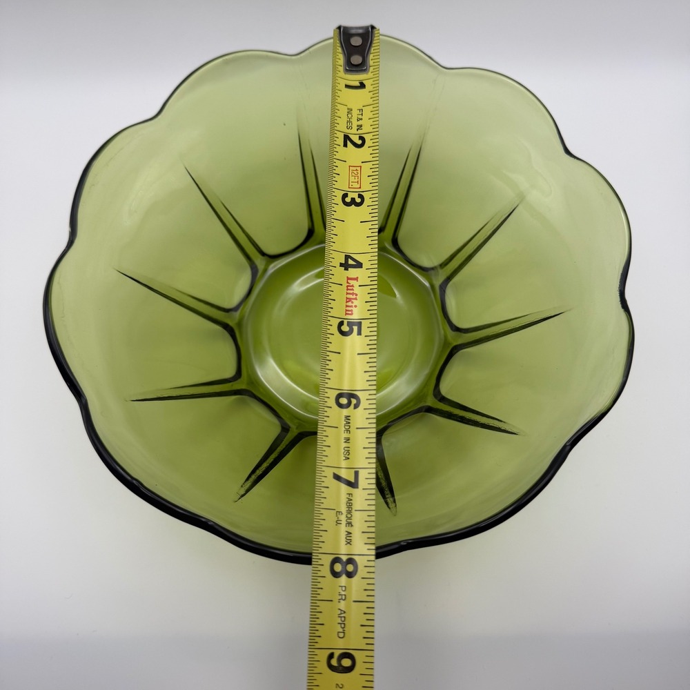 Anchor Hocking Swedish Modern Dessert Bowl 8" Avocado Green Vintage - Picture 3 of 7